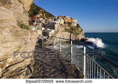 "Hiking trail of Via dell' Amore in front of the houses of Manarola, UNESCO World Cultural Heritage Site, Manarola, Cinque Terre, Liguria, Italy, Europe" View Large Photo Image Stock Photography - "Hiking trail of Via dell' Amore in front of the houses of Manarola, UNESCO World Cultural Heritage Site, Manarola, Cinque Terre, Liguria, Italy, Europe". Fotosearch