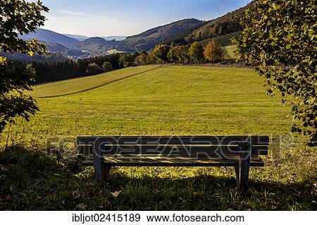 Hiking trail, park bench above the town of Oberkirchen, Sauerland, North Rhine-Westphalia, Germany, Europe View Large Photo Image Stock Photo - Hiking trail, park bench above the town of Oberkirchen, Sauerland, North Rhine-Westphalia, Germany, Europe. Fotosearch