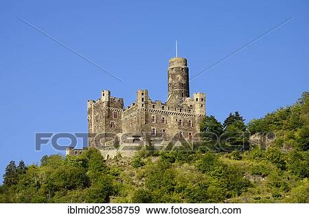 Stock Photo - "Hill castle, Burg Maus Castle, St. Goarshausen-Wellmich, UNESCO World Cultural Heritage Site Upper Middle Rhine Valley, Rhein-Lahn-Kreis district, Rhineland-Palatinate, Germany, Europe". Fotosearch