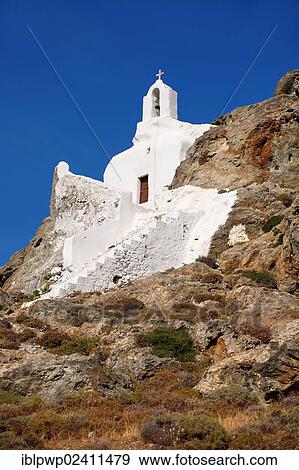 Stock Photo - "Hill top Orthodox cave church above Naxos Thira, Naxos Island, Cyclades Islands, Greece, Europe". Fotosearch
