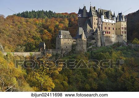 Hilltop castle of Burg Eltz, Ganerbenburg, a castle belonging to a community of joint heirs, Muenstermaifeld, Wierschem, Moselle, Rhineland-Palatinate, Germany, Europe View Large Photo Image Stock Photo - Hilltop castle of Burg Eltz, Ganerbenburg, a castle belonging to a community of joint heirs, Muenstermaifeld, Wierschem, Moselle, Rhineland-Palatinate, Germany, Europe. Fotosearch
