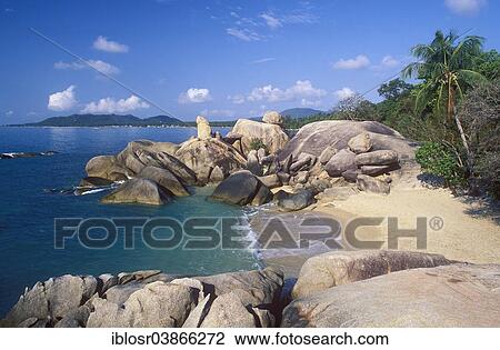 Stock Image - "Hin Ta and Hin Yai Rocks, Grand Rocks, Lamai Beach, Ko Samui, Thailand, Asia". Fotosearch
