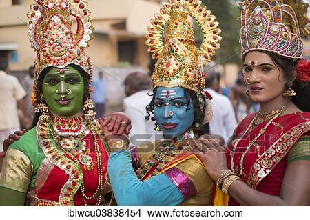 "Hindu temple dancers wearing makeup and gold jewelry, Varkala, Kerala, India, Asia" View Large Photo Image Picture - "Hindu temple dancers wearing makeup and gold jewelry, Varkala, Kerala, India, Asia". Fotosearch