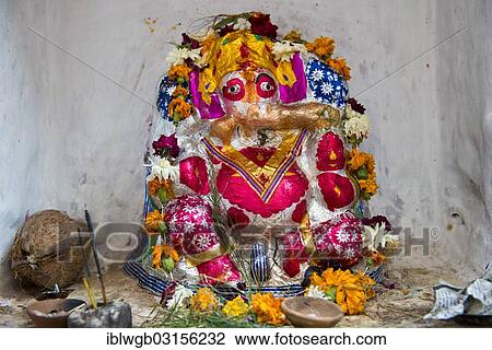 "Hindu temple shrine with a colourfully painted Ganesha statue and offerings, Jodhpur, Rajasthan, India, Asia" View Large Photo Image Stock Image - "Hindu temple shrine with a colourfully painted Ganesha statue and offerings, Jodhpur, Rajasthan, India, Asia". Fotosearch