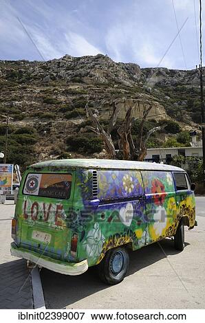 Stock Photo - "Hippie van, Matala, Crete, Greece, Europe". Fotosearch