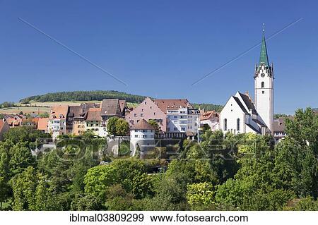 Stock Photo - "Historic centre and Church of the Assumption, Engen, Baden-Wurttemberg, Germany, Europe". Fotosearch