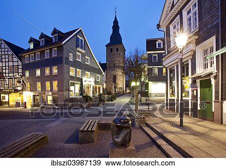 Stock Photo - "Historic centre at dusk, Hattingen, Ruhr district, North Rhine-Westphalia, Germany, Europe". Fotosearch