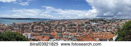 Stock Photography - "Historic centre of Lisbon and the Tagus river, from Sao Jorge Castle, Lisbon, Portugal, Europe". Fotosearch