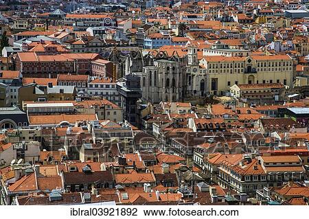 Stock Image - "Historic centre of Lisbon, from Sao Jorge Castle, Lisbon, Portugal, Europe". Fotosearch