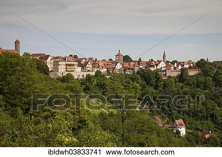Stock Image - "Historic centre of Rothenburg ob der Tauber, Tauber Valley, Franconia, Bavaria, Germany, Europe". Fotosearch