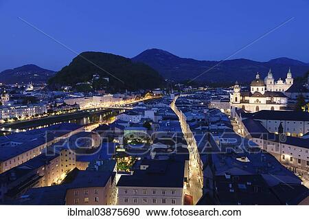 "Historic centre with Kapuzinerberg, Salzach and Salzburg Cathedral, at dusk, Salzburg, Salzburg State, Austria, Europe" View Large Photo Image Stock Image - "Historic centre with Kapuzinerberg, Salzach and Salzburg Cathedral, at dusk, Salzburg, Salzburg State, Austria, Europe". Fotosearch