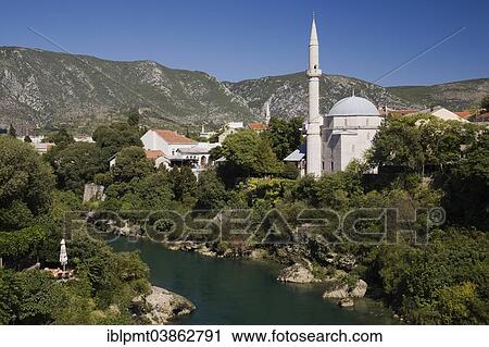 "Historic centre with mosque and Neretva River, Mostar, Bosnia and Herzegovina, Europe" View Large Photo Image Stock Image - "Historic centre with mosque and Neretva River, Mostar, Bosnia and Herzegovina, Europe". Fotosearch