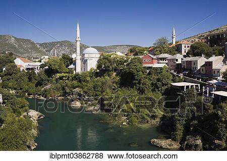 "Historic centre with mosque and Neretva River, Mostar, Bosnia and Herzegovina, Europe" View Large Photo Image Stock Photo - "Historic centre with mosque and Neretva River, Mostar, Bosnia and Herzegovina, Europe". Fotosearch