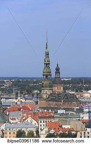"Historic centre with St. Peter's Church and Riga Cathedral, view from high-rise tower of the Academy of Sciences, Riga, Latvia, Europe" View Large Photo Image Stock Photograph - "Historic centre with St. Peter's Church and Riga Cathedral, view from high-rise tower of the Academy of Sciences, Riga, Latvia, Europe". Fotosearch