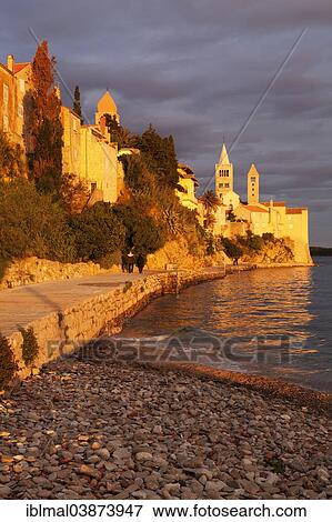 "Historic centre with the bell tower of the St. Andrew Monastery, the church of St. John and St. Mary's Cathedral, Rab Town, island of Rab, Kvarner Gulf, Croatia, Europe" View Large Photo Image Stock Photo - "Historic centre with the bell tower of the St. Andrew Monastery, the church of St. John and St. Mary's Cathedral, Rab Town, island of Rab, Kvarner Gulf, Croatia, Europe". Fotosearch