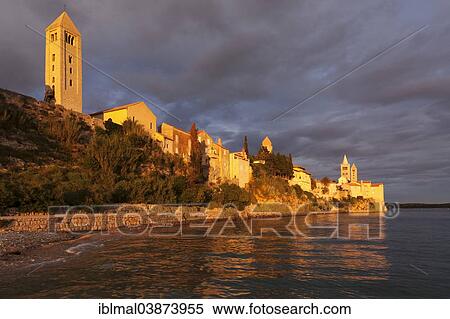 "Historic centre with the bell tower of the St. Andrew Monastery, the church of St. John and St. Mary's Cathedral, Rab Town, island of Rab, Kvarner Gulf, Croatia, Europe" View Large Photo Image Stock Photography - "Historic centre with the bell tower of the St. Andrew Monastery, the church of St. John and St. Mary's Cathedral, Rab Town, island of Rab, Kvarner Gulf, Croatia, Europe". Fotosearch