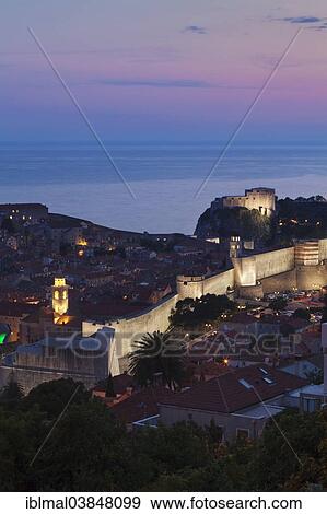 "Historic centre with the Dominican Monastery, the city walls and Fort Bokar at dusk, Dubrovnik, Dalmatia, Croatia, Europe" View Large Photo Image Stock Photo - "Historic centre with the Dominican Monastery, the city walls and Fort Bokar at dusk, Dubrovnik, Dalmatia, Croatia, Europe". Fotosearch