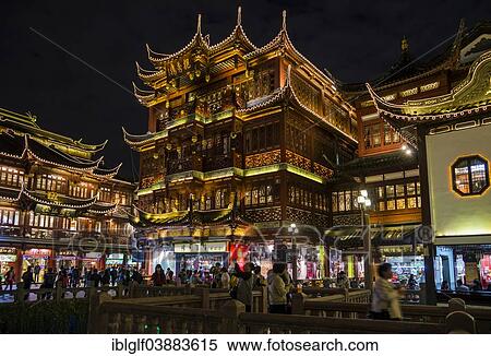 "Historic centre with traditional buildings at night, illuminations, Shanghai, China, Asia" View Large Photo Image Stock Photography - "Historic centre with traditional buildings at night, illuminations, Shanghai, China, Asia". Fotosearch