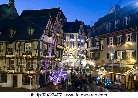Stock Photo - "Historic district of Colmar with Christmas decorations, Alsace, France, Europe". Fotosearch