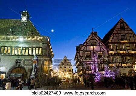 Stock Photo - "Historic district of Colmar with Christmas decoration, Alsace, France, Europe". Fotosearch