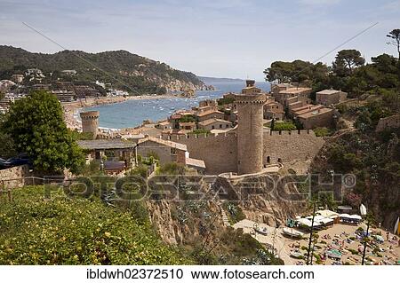 Stock Image - "Historic district of Vila Vella, Tossa de Mar, Costa Brava, Catalonia, Spain, Europe, PublicGround, Europe". Fotosearch