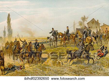Stock Image - "Historic drawing, Battle at Gravelotte or Bataille de Saint-Privat, Third Battle of Metzbei on 6 August 1870, Franco-Prussian War or Franco-German War, 1870-1871, between the French Empire and the Kingdom of Prussia". Fotosearch