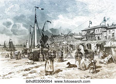 "Historic drawing, beach of Scheveningen, The Hague, 19th Century, Den Haag, The Netherlands, Europe" View Large Photo Image Picture - "Historic drawing, beach of Scheveningen, The Hague, 19th Century, Den Haag, The Netherlands, Europe". Fotosearch