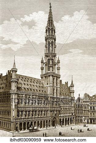 "Historic drawing, Brussels Town Hall, 19th Century, Brussels, Brussels Region, Belgium, Europe" View Large Photo Image Stock Photo - "Historic drawing, Brussels Town Hall, 19th Century, Brussels, Brussels Region, Belgium, Europe". Fotosearch