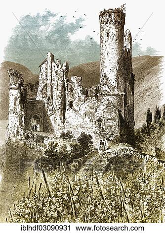 "Historic drawing, Burg Ehrenfels castle ruins, romantic Middle Rhine, 19th Century, Bingen, Rhineland-Palatinate, Germany, Europe" View Large Photo Image Stock Image - "Historic drawing, Burg Ehrenfels castle ruins, romantic Middle Rhine, 19th Century, Bingen, Rhineland-Palatinate, Germany, Europe". Fotosearch