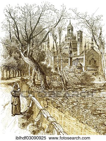 Stock Photography - "Historic drawing, Certosa di Pavia monastery, 19th Century, pavia, Italy, Europe". Fotosearch