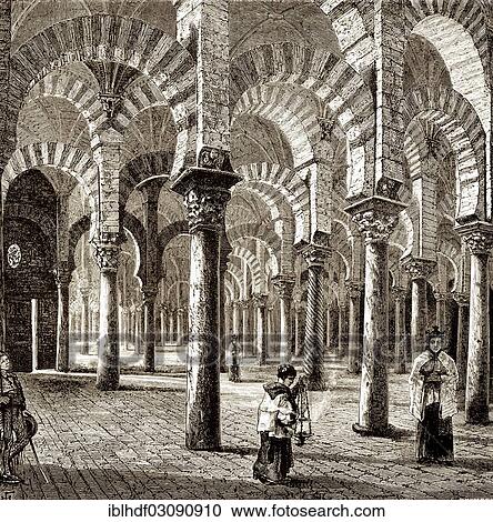 Stock Image - "Historic drawing, interior view of the Mezquita-Catedral in Cordoba, 19th Century, Cordoba, Cordoba province, Andalusia, Spain, Europe". Fotosearch