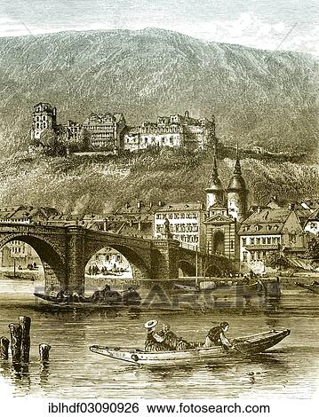 "Historic drawing, Neckar river with the Karl-Theodor Bridge or Old Bridge and Castle, 19th Century, Heidelberg Zoo, Heidelberg, Germany, Europe" View Large Photo Image Stock Photograph - "Historic drawing, Neckar river with the Karl-Theodor Bridge or Old Bridge and Castle, 19th Century, Heidelberg Zoo, Heidelberg, Germany, Europe". Fotosearch