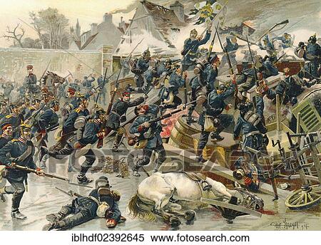 Stock Photography - "Historic drawing of the battle near Le Bourget on 30th October 1870, Franco-German war, 1870 - 1871, a war between the French Empire and the Kingdom of Prussia". Fotosearch