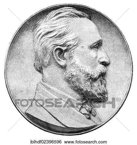 Stock Photograph - "Historic drawing, portrait of Ernst Heinrich Wilhelm von Stephan, 1831-1897, postmaster general of the German Reich, organiser of the German postal service and co-founder of the Universal Postal Union, Royal-Prussian Minister of State". Fotosearch