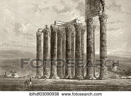 "Historic drawing, ruins of the Temple of Zeus at Olympia, 19th Century, Olympia, Greece, Europe" View Large Photo Image Stock Photo - "Historic drawing, ruins of the Temple of Zeus at Olympia, 19th Century, Olympia, Greece, Europe". Fotosearch