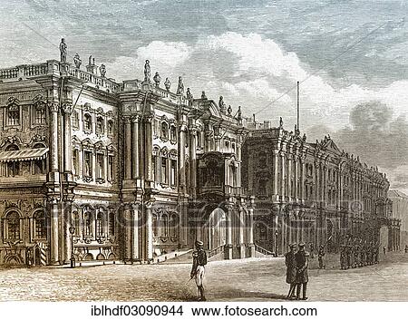 Picture - "Historic drawing, Winter Palace in St. Petersburg, 19th Century, St. Petersburg, Russia, Europe". Fotosearch