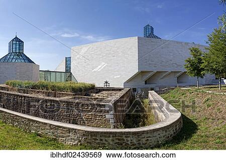 Stock Photo - "Historic Fort Thuengen or Draei Eechelen and the museum building of Musee d'Art Moderne Grand-Duc Jean, Mudam or Pei Museum, European quarter, Kirchberg plateau, Luxembourg City, Europe, PublicGround". Fotosearch