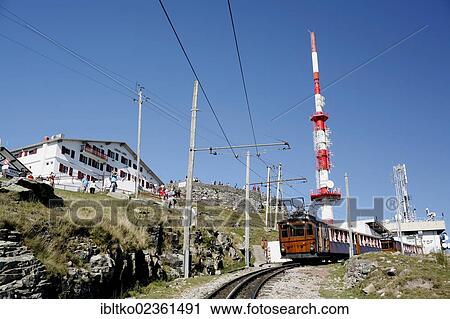 "Historic funicular from 1924 up to the summit of La Rhune Mountain, 905m, radio mast, Basque Country, Pyrenees, Aquitaine region, department of Pyrenees-Atlantiques, France, Europe" View Large Photo Image Stock Image - "Historic funicular from 1924 up to the summit of La Rhune Mountain, 905m, radio mast, Basque Country, Pyrenees, Aquitaine region, department of Pyrenees-Atlantiques, France, Europe". Fotosearch