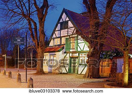 "Historic illuminated Reepschlaegerhaus, half-timbered house with tea rooms, built in 1758, at night, Wedel, Schleswig-Holstein, Germany, Europe" View Large Photo Image Stock Photo - "Historic illuminated Reepschlaegerhaus, half-timbered house with tea rooms, built in 1758, at night, Wedel, Schleswig-Holstein, Germany, Europe". Fotosearch