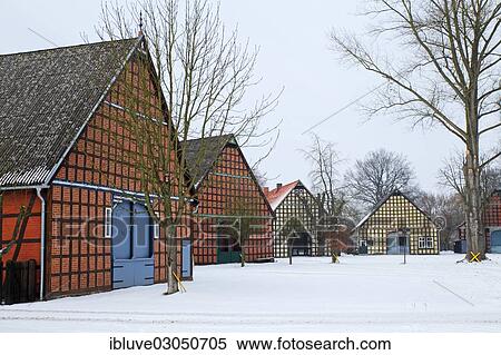 "Historic Lower Saxon half-timbered houses in rundling village of Satemin, post-and-beam houses, farmhouses in circular settlement, Satemin, Luchow, Luchow-Dannenberg, Wendland, Lower Saxony, Germany, Europe" View Large Photo Image Stock Photography - "Historic Lower Saxon half-timbered houses in rundling village of Satemin, post-and-beam houses, farmhouses in circular settlement, Satemin, Luchow, Luchow-Dannenberg, Wendland, Lower Saxony, Germany, Europe". Fotosearch