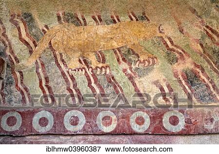 "Historic mural, depiction of a jaguar, Mural del Cougar on the Calzada de los Muertos or Avenue of the Dead, UNESCO World Heritage Site Archaeological Site of Teotihuacan, Mexico, Mexico, North America" View Large Photo Image Stock Photo - "Historic mural, depiction of a jaguar, Mural del Cougar on the Calzada de los Muertos or Avenue of the Dead, UNESCO World Heritage Site Archaeological Site of Teotihuacan, Mexico, Mexico, North America". Fotosearch