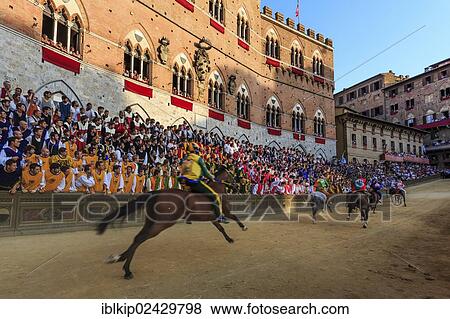 Stock Photo - "Historic Palio horse race, Piazza del Campo, Siena, Italy, Europe". Fotosearch