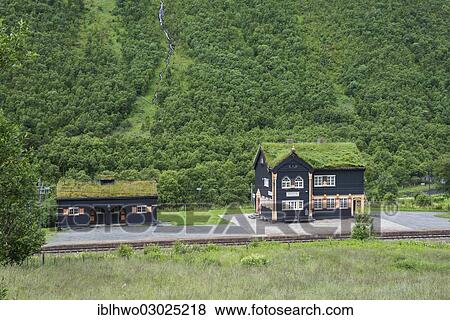 "Historic railway station building with a grass roof, Drivstua station, Dovre-Bahn Oslo- Trondheim, Dovrefjell, Sor-Trondelag, Trondelag, Norway, Europe" View Large Photo Image Stock Photo - "Historic railway station building with a grass roof, Drivstua station, Dovre-Bahn Oslo- Trondheim, Dovrefjell, Sor-Trondelag, Trondelag, Norway, Europe". Fotosearch