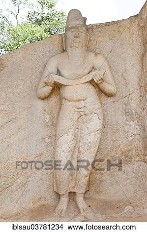 Picture - "Historic stone-relief like a statue, King Parakrama Bahu I holding a book, Polonnaruwa, Sri Lanka, Asia". Fotosearch