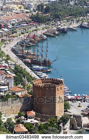 "Historic town centre of Alanya with the port and Kizil Kule or Red Tower, view from Castle Hill, Alanya, Turkish Riviera, Province of Antalya, Mediterranean Region, Turkey, Asia" View Large Photo Image Stock Photo - "Historic town centre of Alanya with the port and Kizil Kule or Red Tower, view from Castle Hill, Alanya, Turkish Riviera, Province of Antalya, Mediterranean Region, Turkey, Asia". Fotosearch