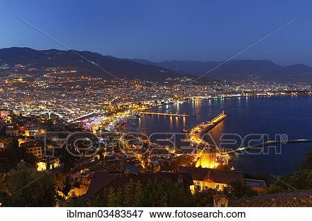 "Historic town centre of Alanya with the port and Kizil Kule or Red Tower, view from Castle Hill, Alanya, Turkish Riviera, Province of Antalya, Mediterranean Region, Turkey, Asia" View Large Photo Image Stock Photo - "Historic town centre of Alanya with the port and Kizil Kule or Red Tower, view from Castle Hill, Alanya, Turkish Riviera, Province of Antalya, Mediterranean Region, Turkey, Asia". Fotosearch