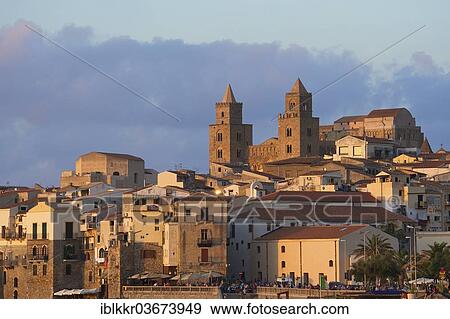 "Historic town centre with Cathedral-Basilica of the Holy Saviour, Basilica Cattedrale del Santissimo Salvatore in the evening light, Cefalu, Province of Palermo, Sicily, Italy, Europe" View Large Photo Image Stock Photo - "Historic town centre with Cathedral-Basilica of the Holy Saviour, Basilica Cattedrale del Santissimo Salvatore in the evening light, Cefalu, Province of Palermo, Sicily, Italy, Europe". Fotosearch