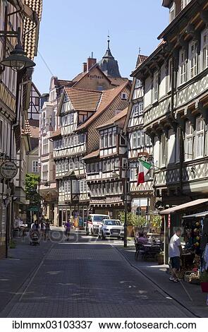 Stock Photo - "Historic town centre with half-timbered houses, Hannoversch Munden, Lower Saxony, Germany, Europe". Fotosearch