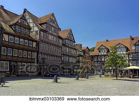 Stock Photo - "Historic town centre with half-timbered houses, Hannoversch Munden, Lower Saxony, Germany, Europe". Fotosearch