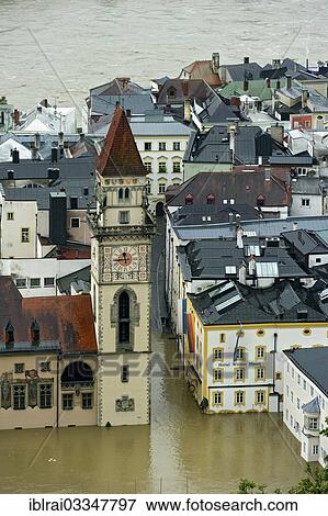 "Historic town centre with the Town Hall and Hotel Wilder Mann during the flood on 3rd June 2013, Passau, Lower Bavaria, Bavaria, Germany, Europe" View Large Photo Image Stock Photo - "Historic town centre with the Town Hall and Hotel Wilder Mann during the flood on 3rd June 2013, Passau, Lower Bavaria, Bavaria, Germany, Europe". Fotosearch